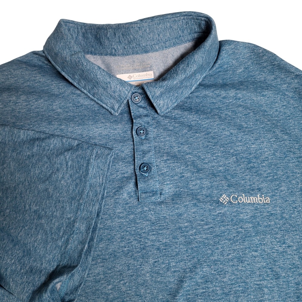 Columbia Omni-Wick Polo Shirt Mens XL Blue Heathered Short Sleeve Performance